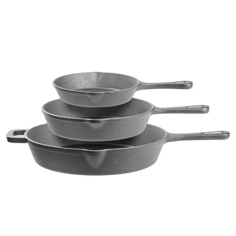 Durable Pre Seasoned 3 Piece Cast Iron Fry Pan Set Lexi Home