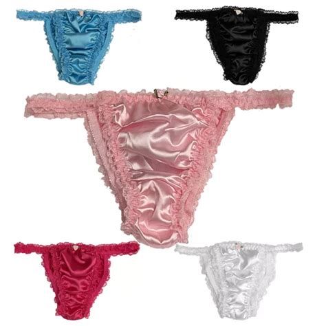 Satin Silky Sissy Cdtv Frilly Lace Bikini Tanga Knickers Panties Sizes