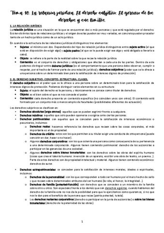 Tema La Relacion Juridica El Derecho Subjetivo El Ejercicio De