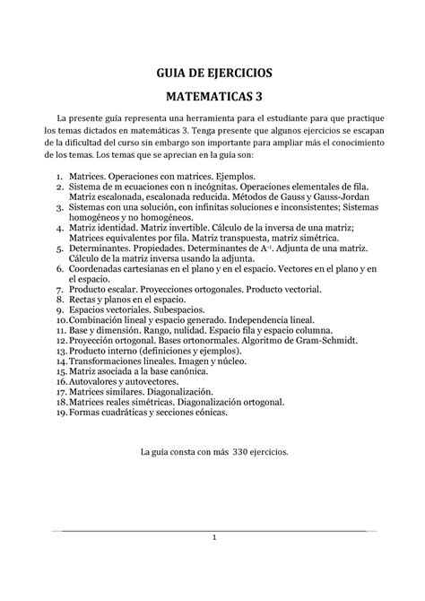 GUIA DE Ejercicios MATE 3 CON Soluciones GUIA DE EJERCICIOS