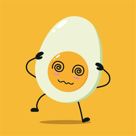 Cute dizzy half boiled egg character. Funny drunk egg cartoon emoticon ...