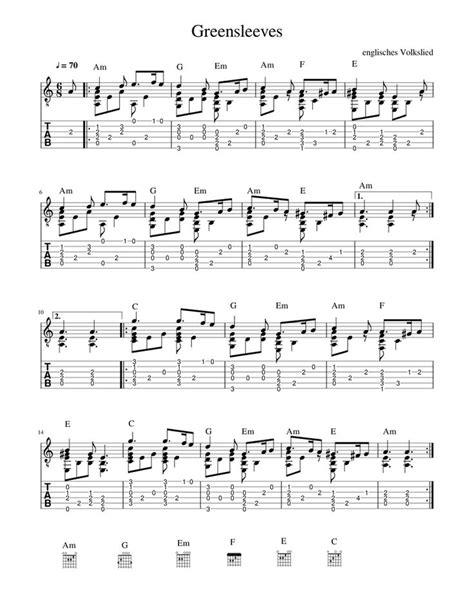 Greensleeves - Guitar Arrangement (with Tabs) | Classical guitar sheet ...