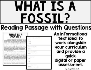 What Is A Fossil DIGITAL Reading Passage With Questions And Paper Version