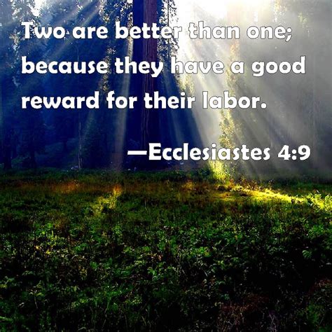 Ecclesiastes 4:9 Two are better than one; because they have a good reward for their labor.