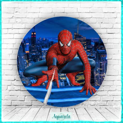 Painel Homem Aranha Fundo Prédios 200 cm diametro Aquarela