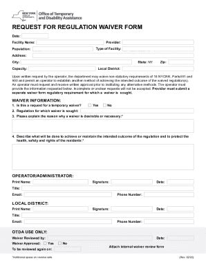 Fillable Online Otda Ny Request For Regulation Waiver Form Request For