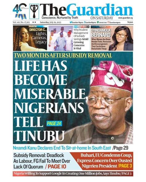 Nigerian Newspapers Daily Front Pages Review Saturday 29th July 2023