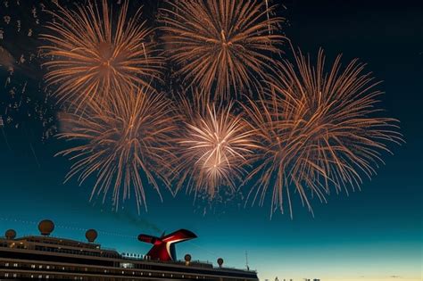 Premium Photo | Fireworks display above cruise ship at night