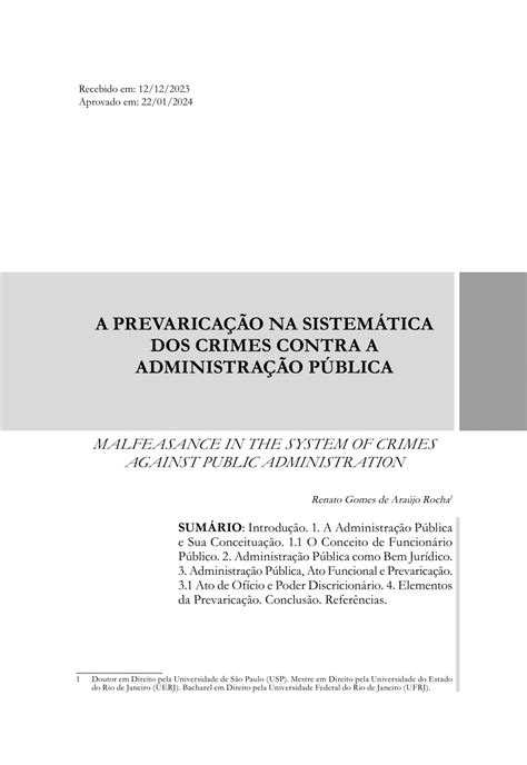 Pdf A Prevaricação Na Sistemática Dos Crimes Contra A Administração