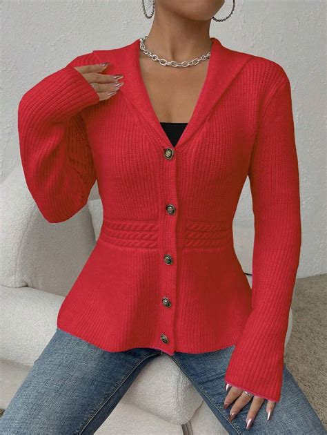 Shein Priv Lapel Collar Ribbed Knit Button Front Cardigan Shein Usa