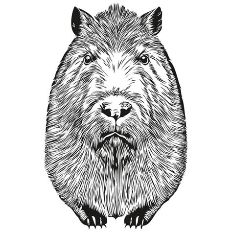 Capybara Vector Illustration Line Art Drawing Black White Capybara