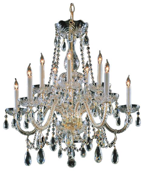 Traditional Crystal Ten Light Polished Brass Up Chandelier