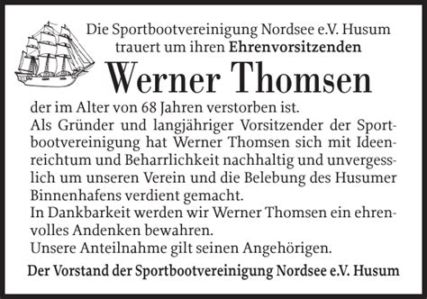 Werner Thomsen Gedenken Husumer Nachrichten