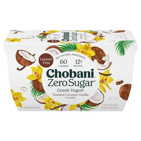 Save On Chobani Zero Sugar Non Fat Toasted Coconut Vanilla Greek Yogurt Cup 4 Ct Order Online