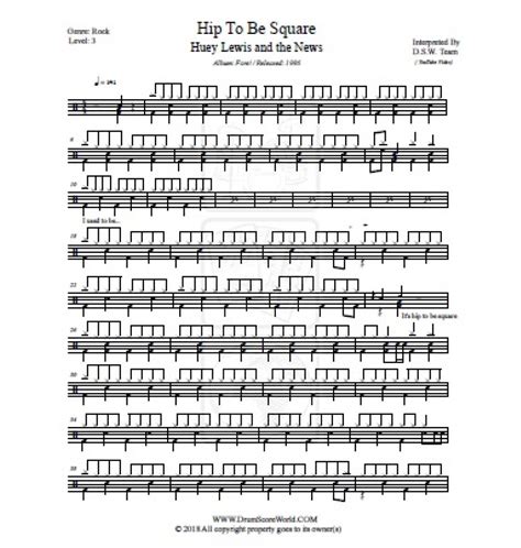 Huey Lewis Hip To Be Square Drum Sheet Drum Score Drum Note