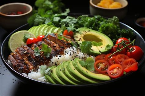 Premium Photo Nutrientrich Buddha Bowl Highlighting Grilled Chicken