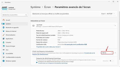 Windows 11 Changer la fréquence de rafraîchissement de l écran