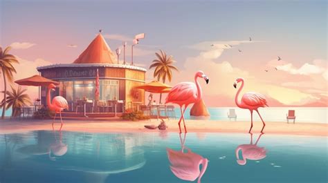 Premium AI Image | Flamingos on the beach at sunset