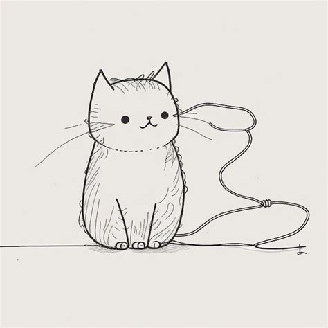 Premium Photo | Drawing of a cat sitting on a table with a cord in its ...