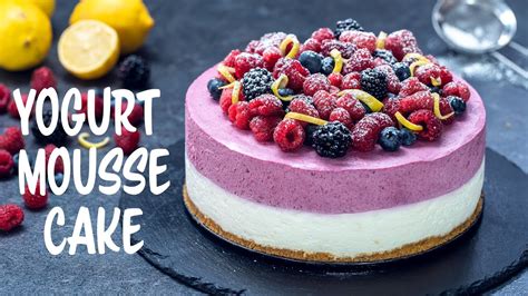 No Bake Berry Lemon Yogurt Mousse Cake