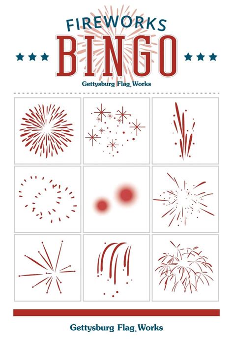 Fourth Of July Fun Free Printable Fireworks Bingo Gettysburg Flag Hot