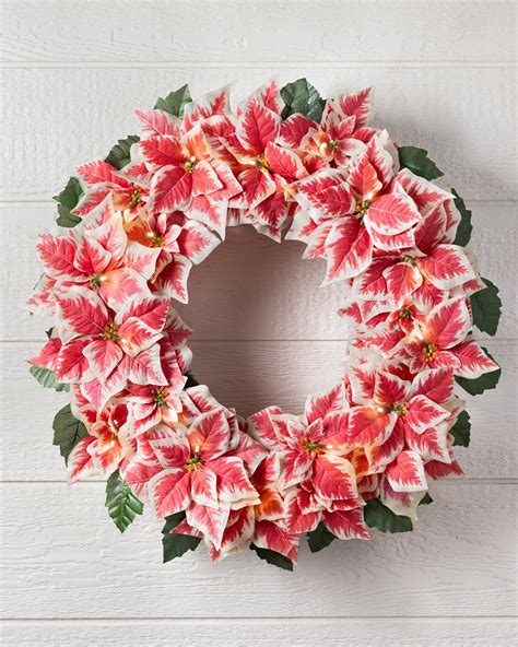 Marbled Outdoor Lit Poinsettia Celebration Artificial Christmas Wreath