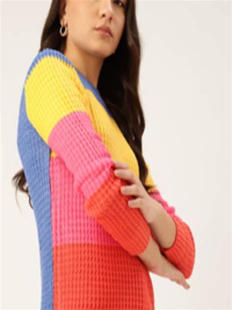 Buy DressBerry Women Yellow Pink Colourblocked Pullover Sweaters