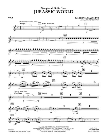 Jurassic World Symphonic Suite Oboe By Jay Bocook Oboe Digital Sheet Music Sheet Music