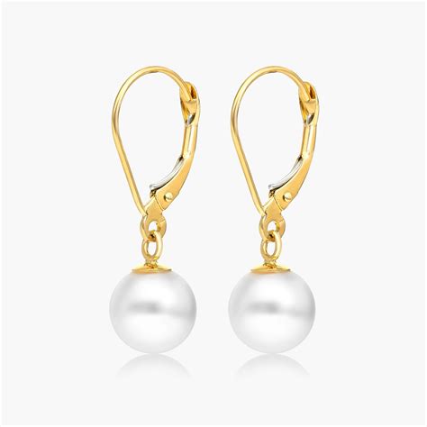 K Yellow Gold Akoya Cultured Pearl Leverback Earrings Y