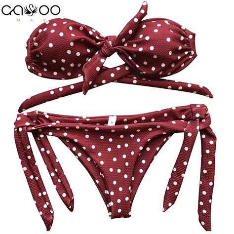 Cute Dot Thong Bikini Sexy Bandeau Brazilian Bikini Set Bow