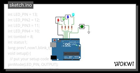 Modul Kontrol Led Dengan Tombol Sesuai Tingkatan Kedip Wokwi Esp