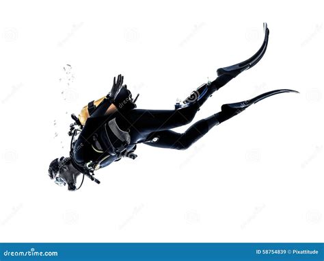 Man Scuba Diver Diving Silhouette Isolated Stock Photo Image 58754839