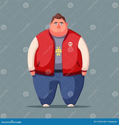 Sad Fat Man. Obese Character. Fatboy. Cartoon Vector Illustration Stock ...