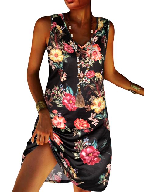 Mawclos Women Floral Print Midi Dress Loose Casual Summer Beach