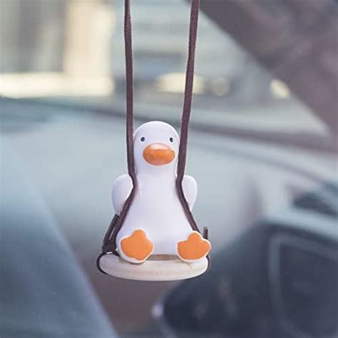 Amioro Car Rearview Mirror Hanging Accessories Cute Swinging Duck Car