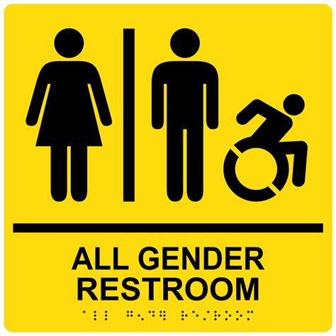 Square Yellow All Gender Restroom Restroom Braille Sign With Dynamic