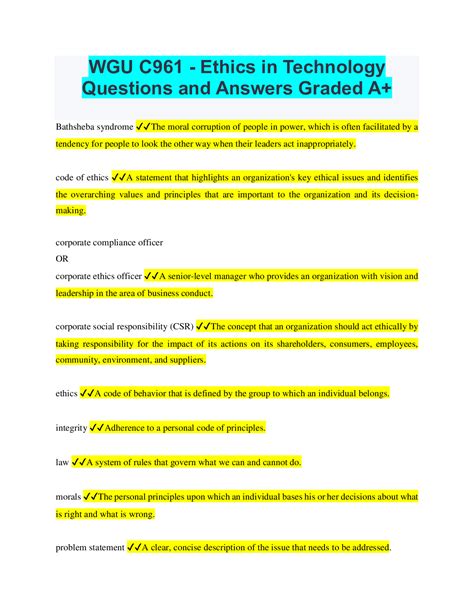 Wgu C Ethics In Technology Questions And Answers Graded A