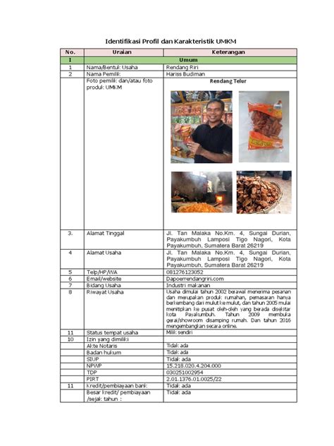 Identifikasi Profil Dan Karakteristik Umkm Pdf