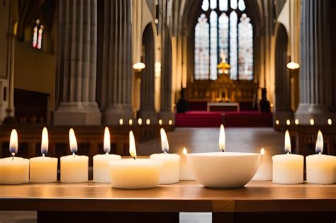 Premium Photo | Candles on the altar of a church with the altar in the ...