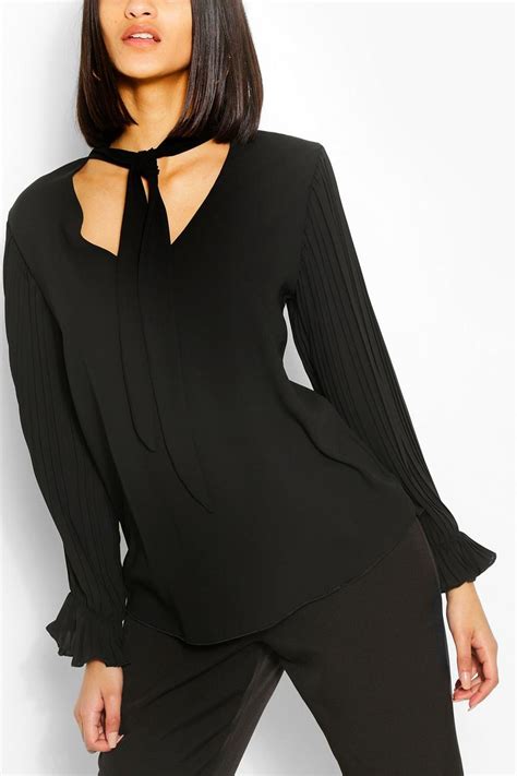 Woven Pleated Sleeve Pussybow Blouse Boohoo