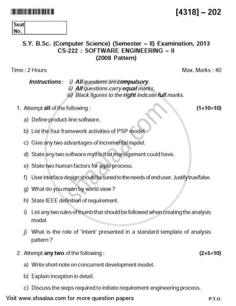 Software Engineering 2013 2014 B Sc Computer Science Semester 4 SYBSc