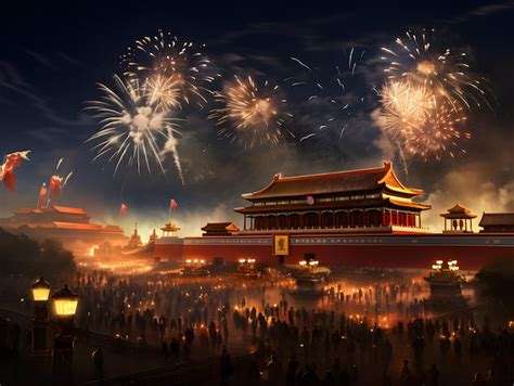 Premium AI Image | Chinese New Year festival and Fireworks over the ...