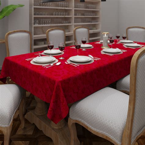 Toalha De Mesa Vermelha Retangular 8 Lugares Arabescos Jacquard