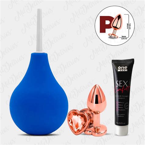 KIT Plug Anal Pequeno Rose Formato Coração Ducha Higiênica Chuca Anal