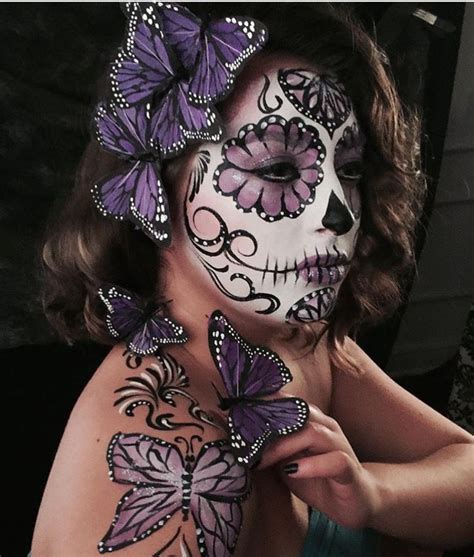 Butterfly And Purple Wow Candy Skull Makeup Skeleton Makeup Sugar