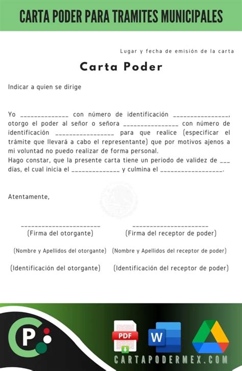 Carta Poder Para Trámites Municipales Word Y Pdf 2024 ️