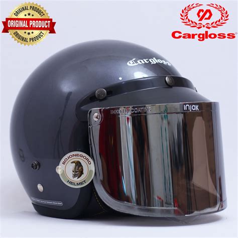 Jual Helm Cargloss Cfm Ancor Gray Glosy Half Face Original Free Visor