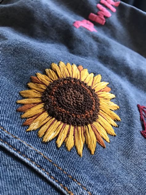 Sunflower Embroidery In Embroidery Jeans Diy Simple Embroidery