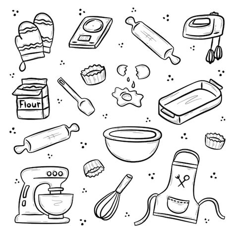 Premium Vector Hand Drawn Kitchen Utensils And Products For Baking