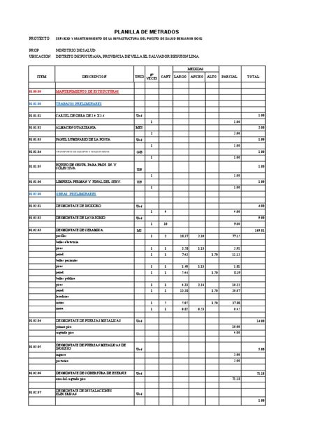 Planilla De Metrados Final Pdf Microsoft Office Microsoft Excel